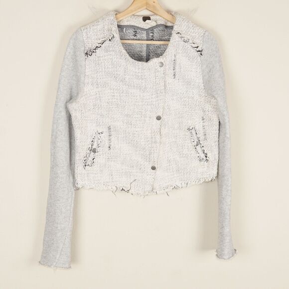 Free People We the Free Asymmetrical Cropped Tweed Jacket Womens Sz 8 - Picture 1 of 8